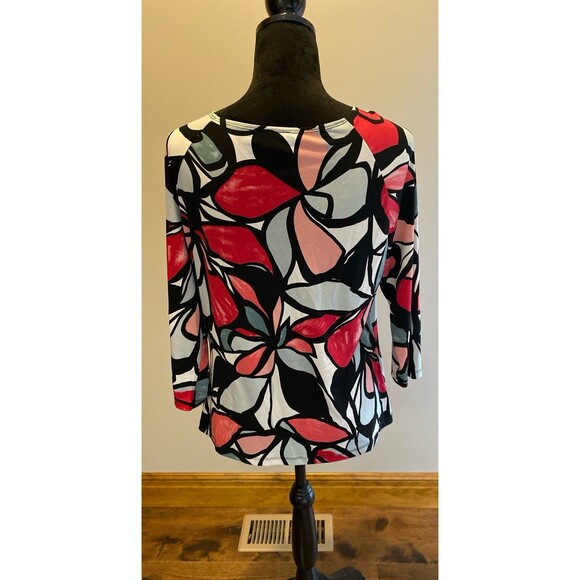 AB Studio Faux Wrap Blouse Plus Size XL Top Abstract Pattern Pink Gray + Stretch - Picture 6 of 12